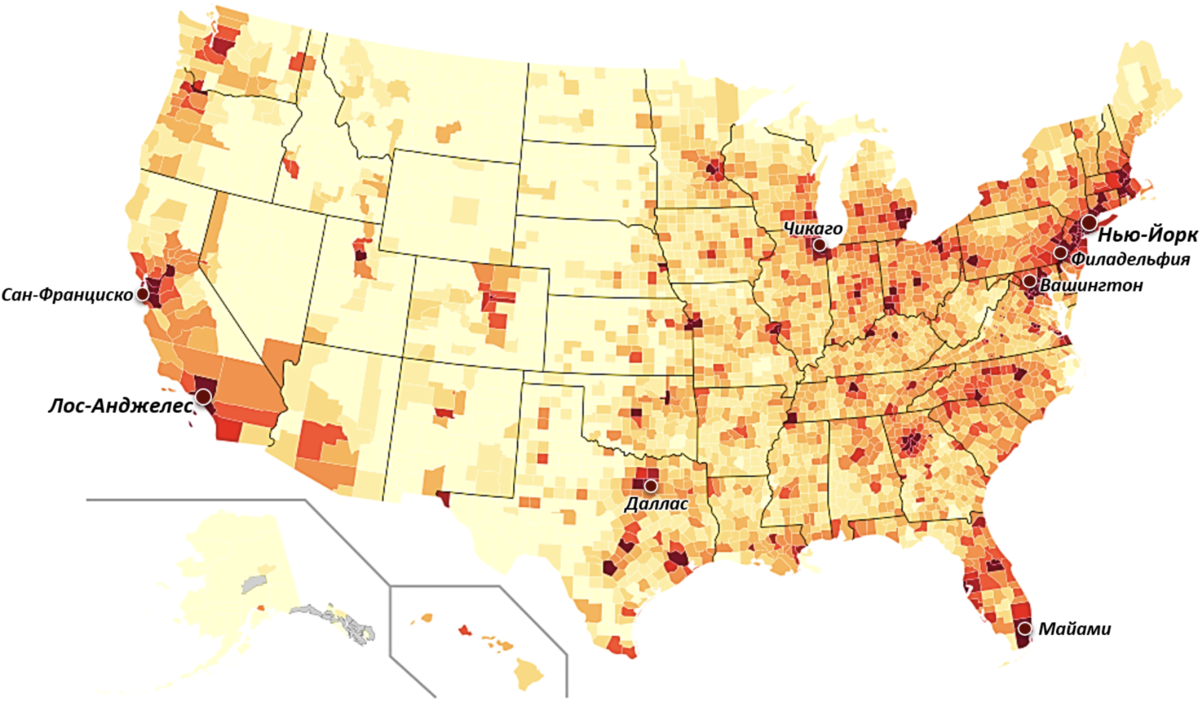 Карта плотности населения США