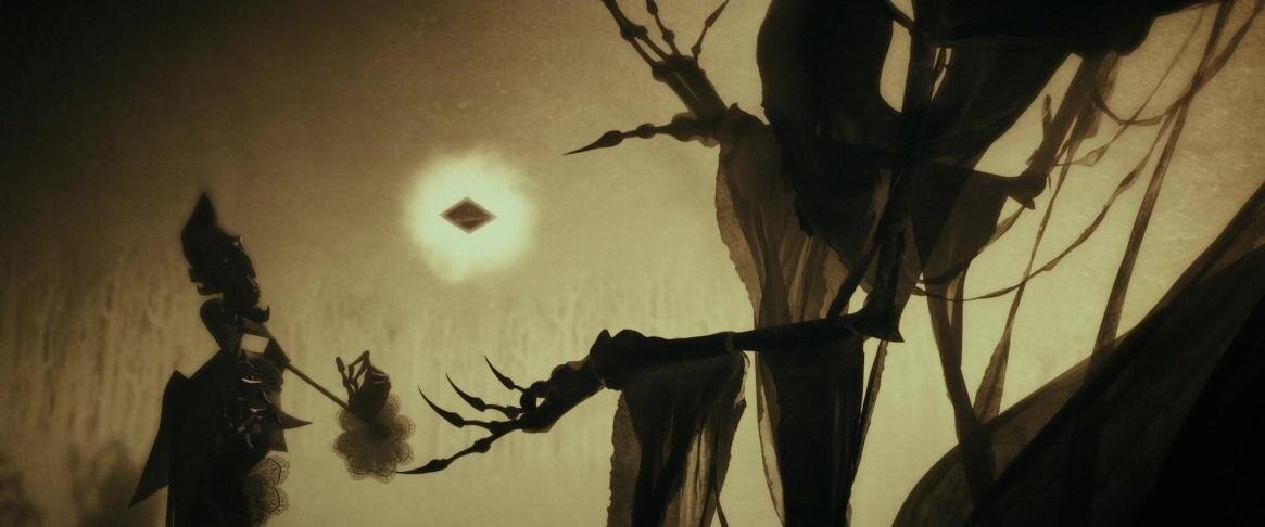 Смерть дарит Воскрешающий Камень среднему из братьев Певереллов, Кадму. «Гарри Поттер и Дары Смерти». https://pbs.twimg.com/media/EWOw974WAAIt5-c.jpg:large 