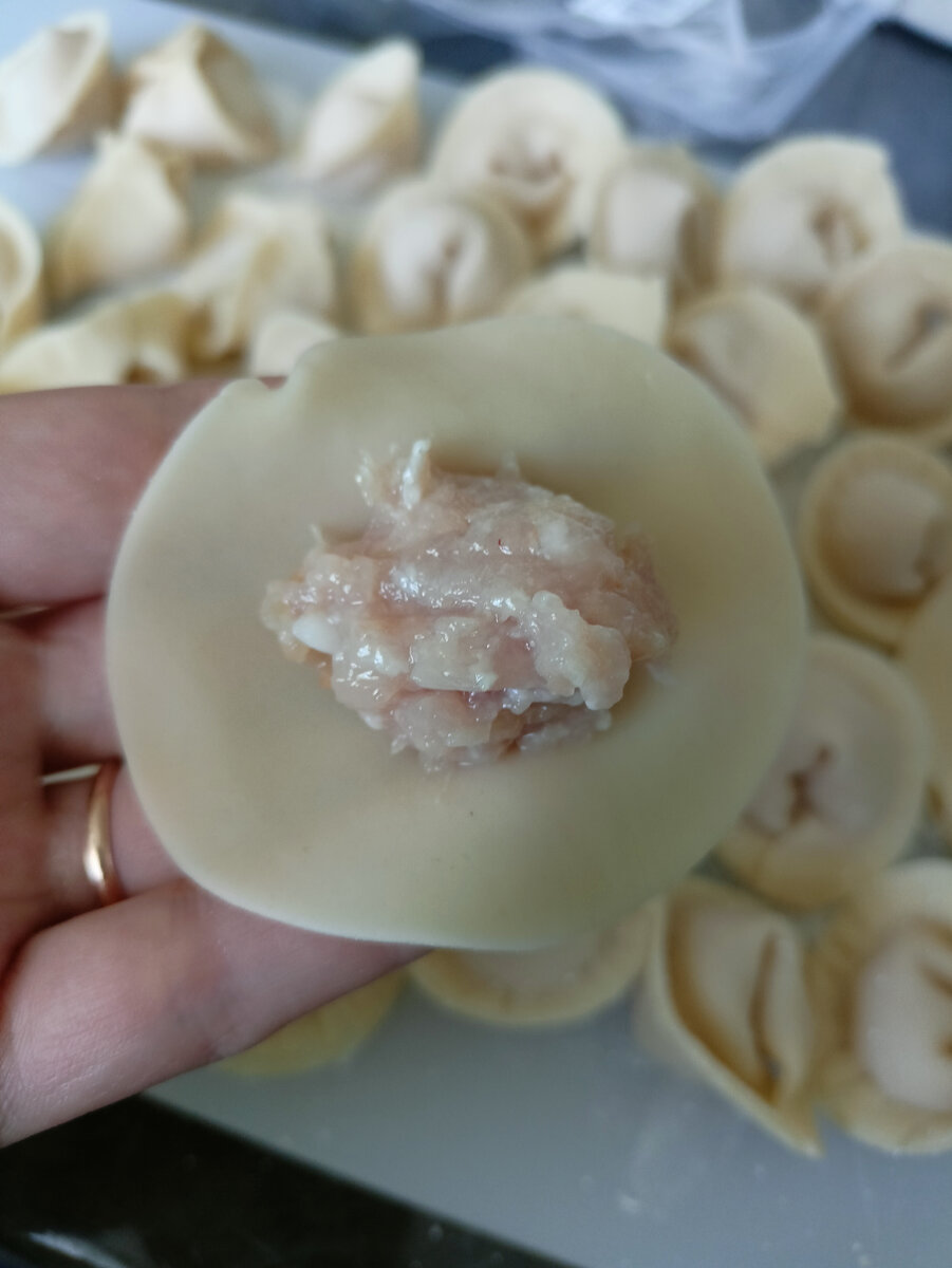 Фарш делала из куриных бёдер, лук, соль и перец по вкусу.