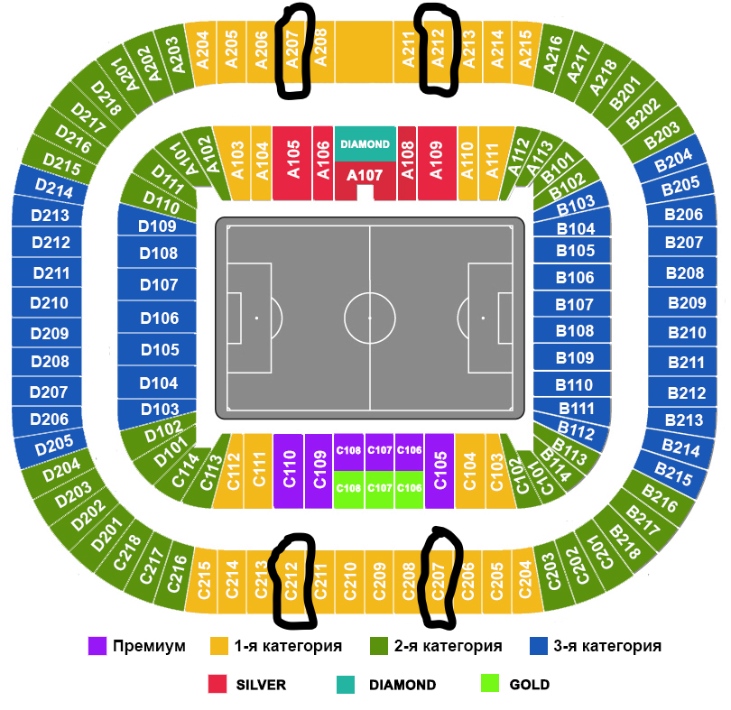 Газпром арена схема секторов с местами