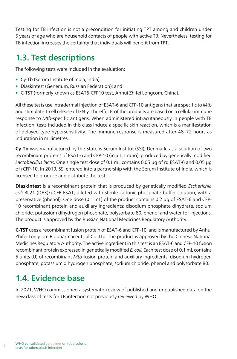 WHO consolidated guidelines on tuberculosis: tests for tuberculosis infection