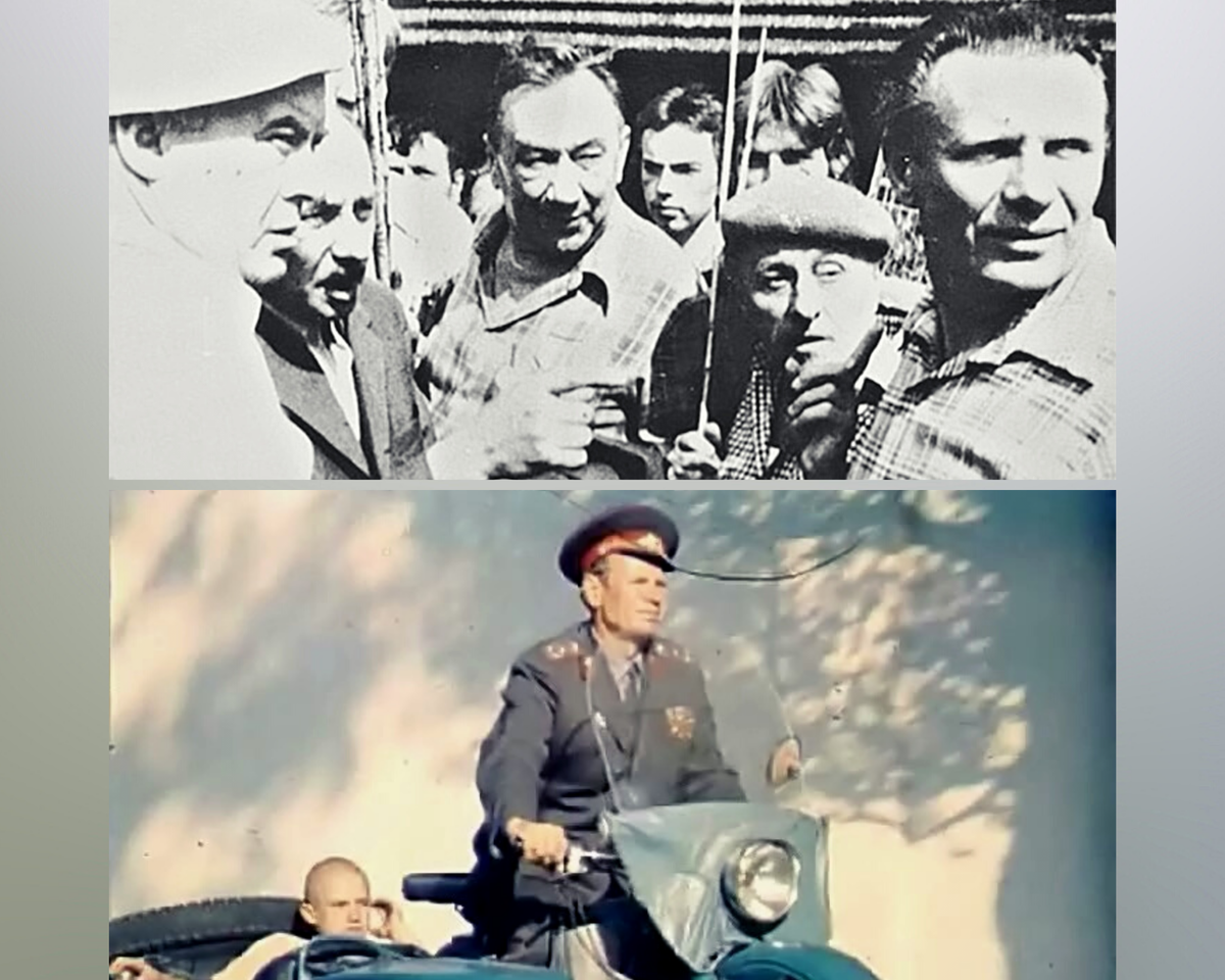 Снимок вверху: П.А. Филоненко (справа) на съемочной площадке (в центре актер, герой войны Алексей Смирнов, слева Евгений Моргунов). Снимок внизу: кадр из фильма «Полоска нескошенных диких цветов»/ Фото взято из свободных источников