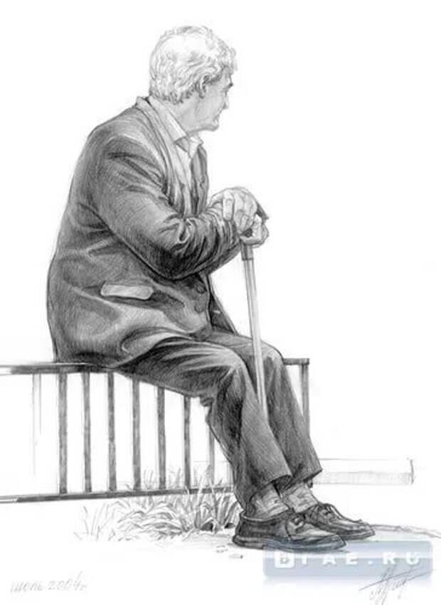 Пожилой человек карандашом. Старик сидит. Наброски пожилых людей. Нарисовать старика. Дедушка сидит.