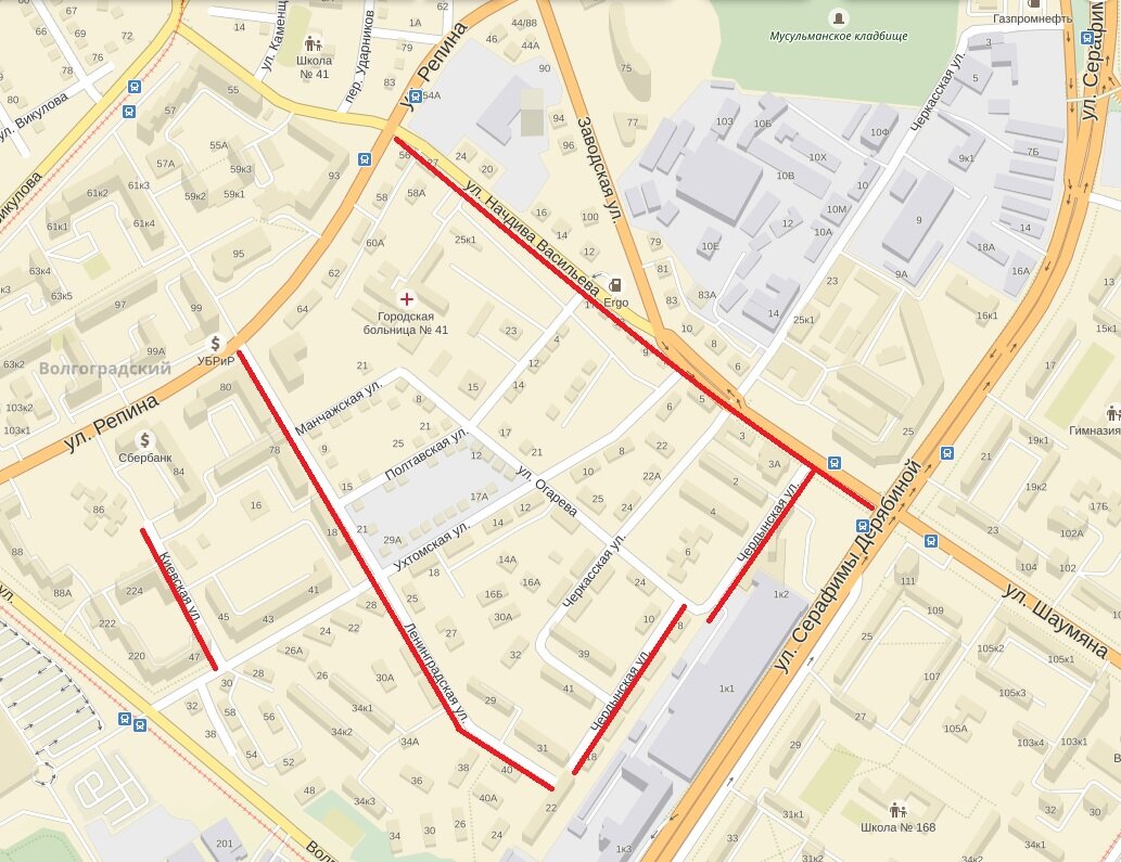 Начдива Васильева - Киевская - Ленинградская - Чердынская (Екатеринбург) © Яндекс