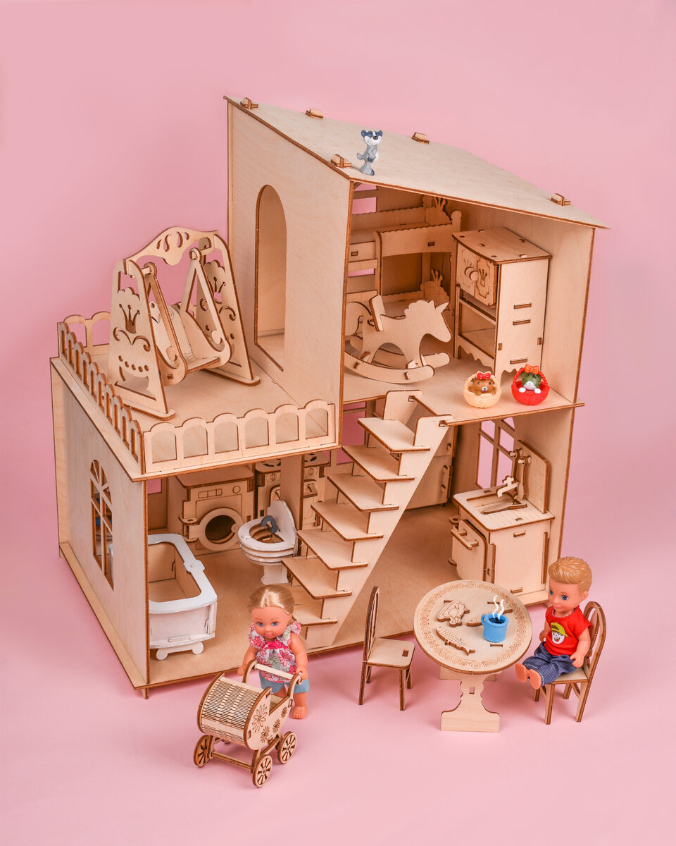 Двухэтажный домик с уютной террасой и мебелью - код товара на Wildberreis 12646824, код товара на Ozon - 176756940