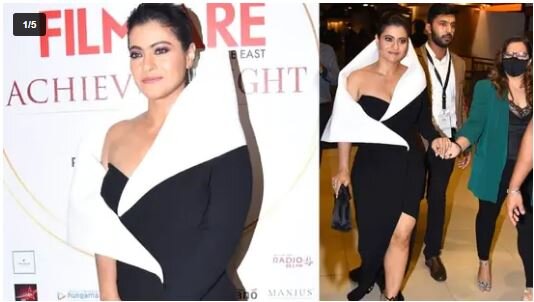 Каджол в черно-белом платье на фестивале Filmfare Achievers Night в Дубае. Позже она присоединилась к Манишу Малхотре и Шрути Хаасану, чтобы немного повеселиться. (Вариндер Чавла)