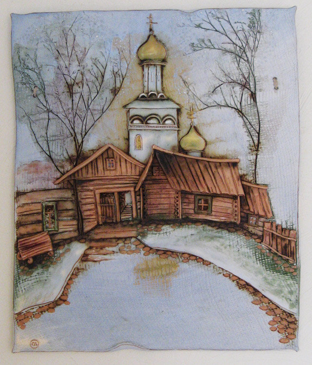 Фрагмент уездного города. Диптих. Шамот, фаянс, глина, смальта