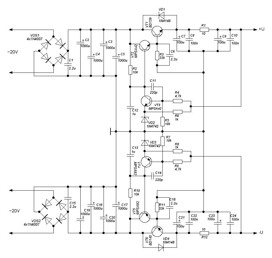 Схема блока питания усилителя мощности