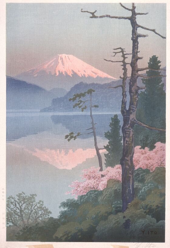 Mount Fuji from Taganoura, Yūhan Itō (Japan, 1882-1951), Japan, 1930s, Prints, Color woodblock print.
