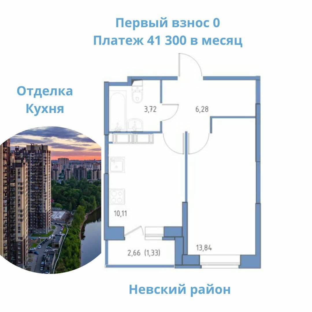 1ккв в Невском районе с отделкой и кухней