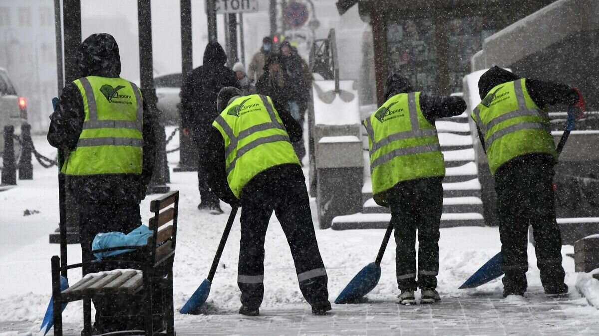    Сотрудники коммунальных служб убирают снег на улицах Владивостока во время сильного снегопада© РИА Новости / Виталий Аньков