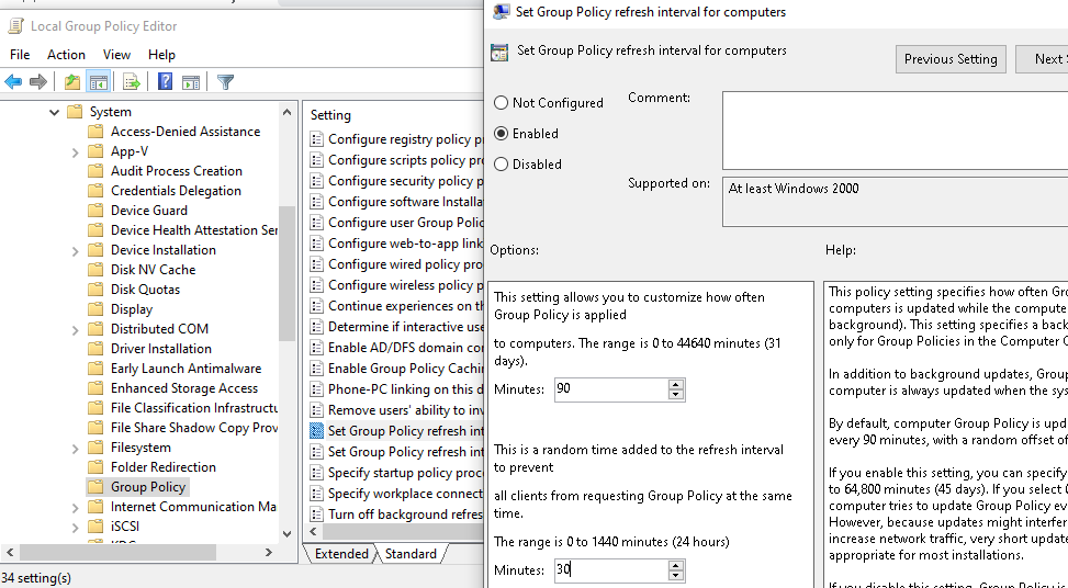настроить частуту автоматического обновления GPO в Windows