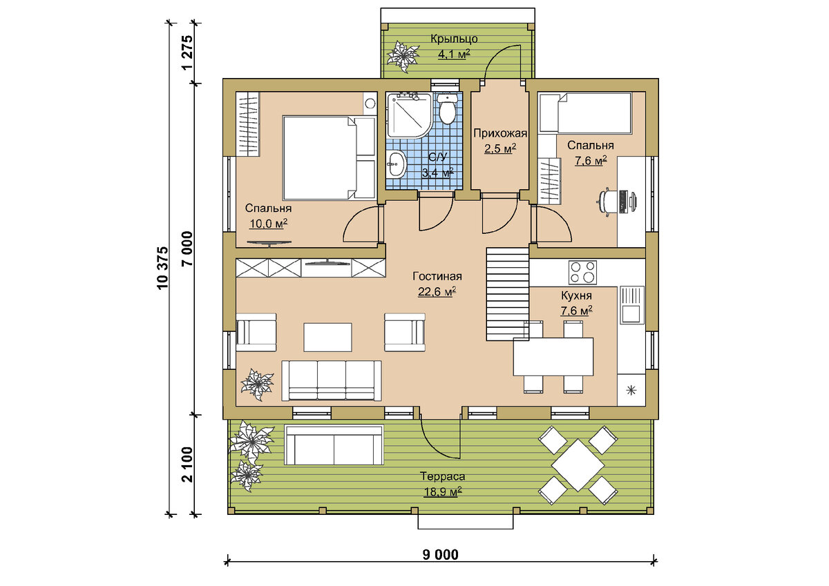 Планировка одноэтажного каркасного дома с мансардным этажом
