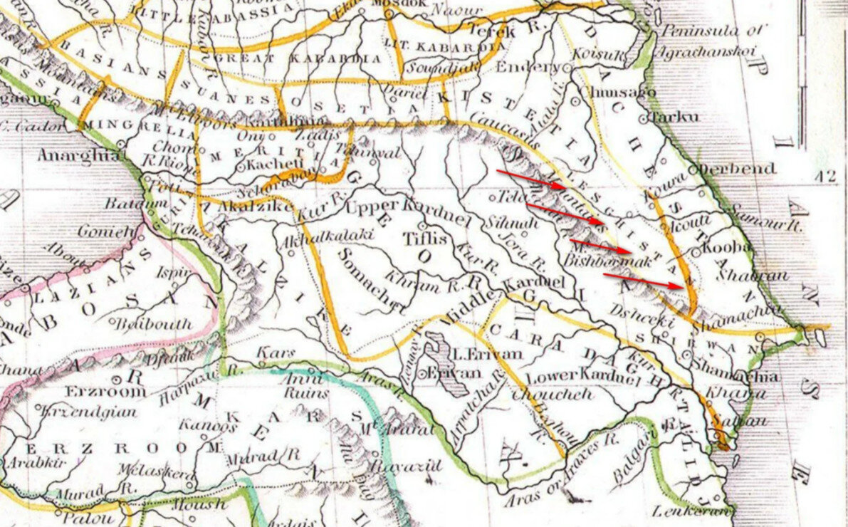 На фото (фрагмент): Map of Turkey in Asia and the Caucases – Geographicus, 1835.