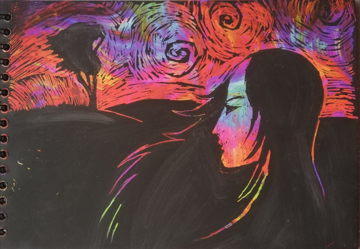 Граттаж, картон, 19х14 см, 