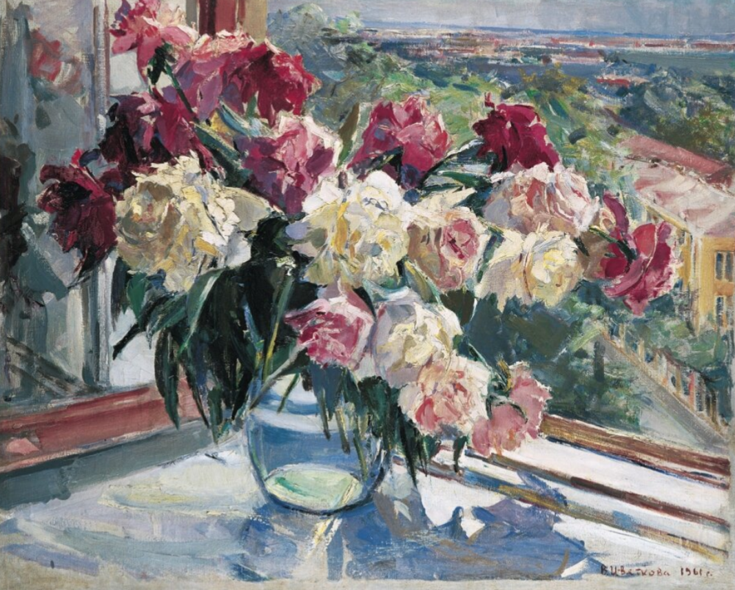 Фотография картины В. Цветковой "Пионы" (из открытых источников)