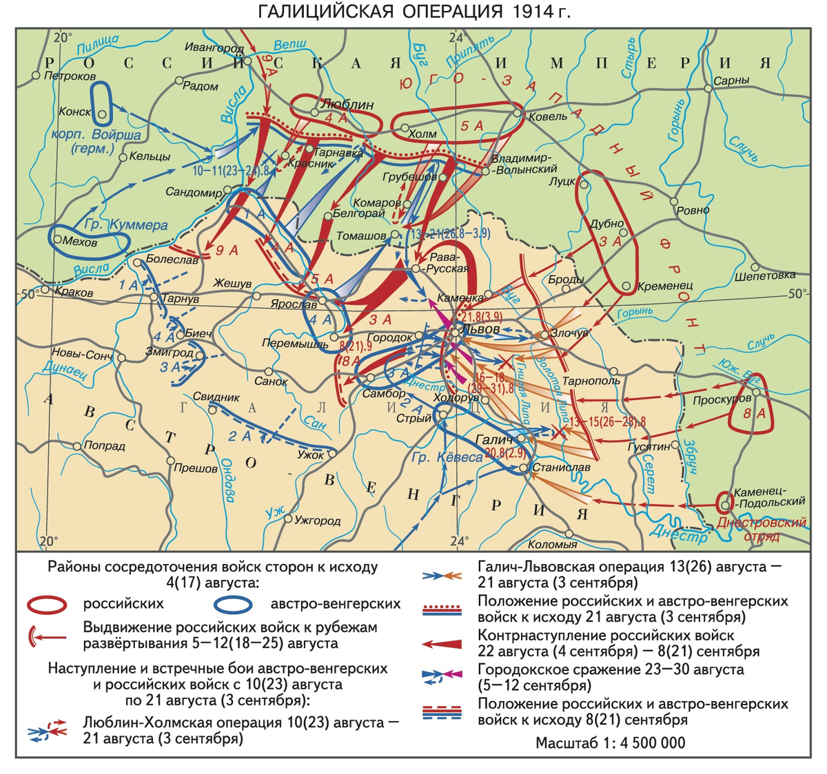 Карта галицийская битва 1914