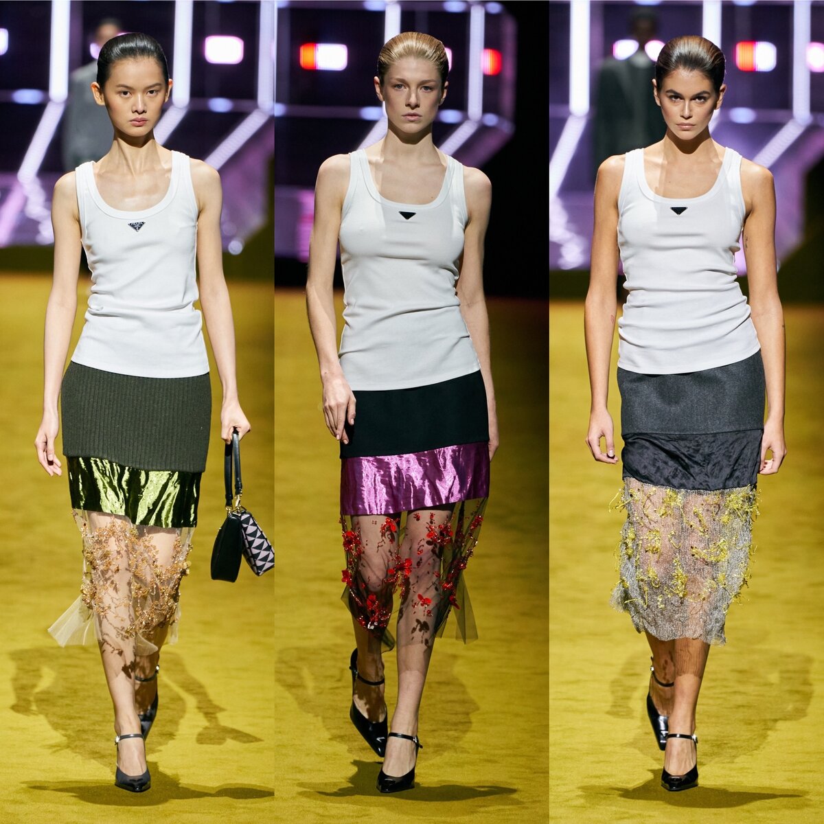 Показ Prada, коллекция осень 2022 (Fall 2022, Ready-to-Wear), фото www.vogue.ru, коллаж автора 
