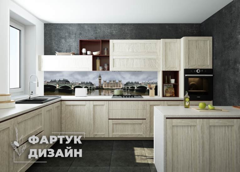 Эксклюзивный фартук для кухни с фотопринтом — акцентированная деталь в оригинальном интерьере