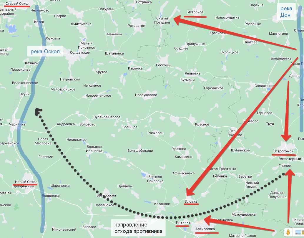 Острогожский "котёл" в междуречье Оскола и Дона. Рисунок Автора