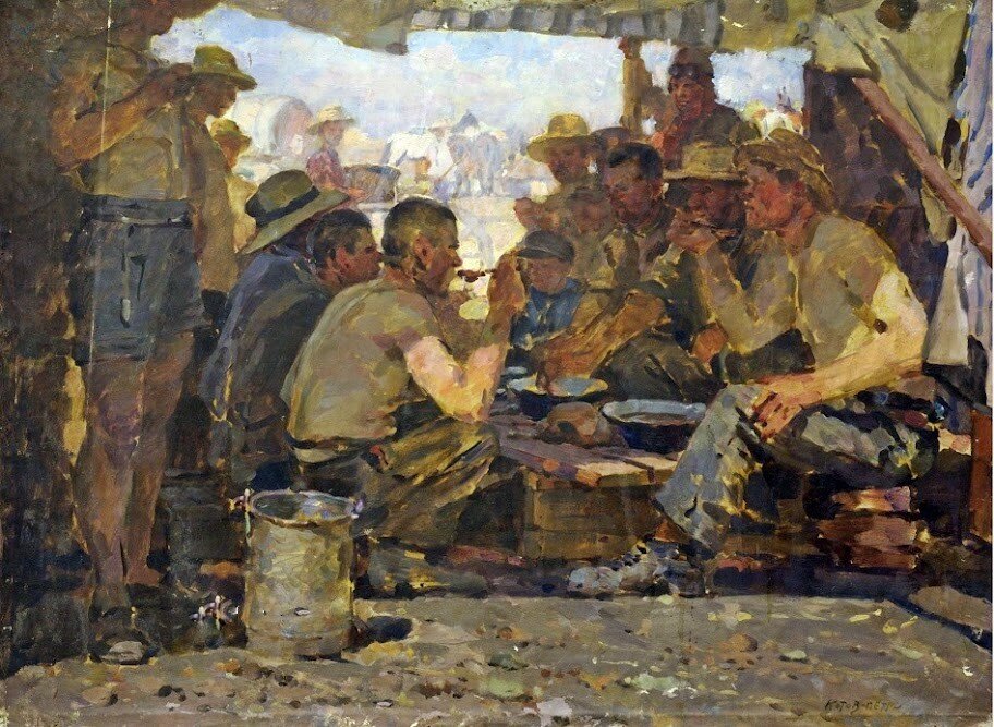 Обед колхозников. худ.Петр Котов