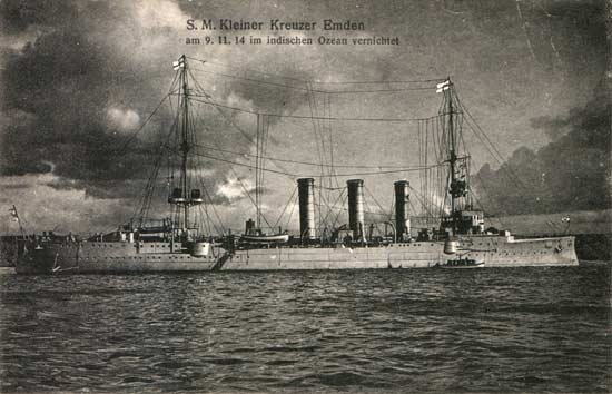 Малый крейсер «Эмден», погибший в бою 9 ноября 1914 года в Индийском океане