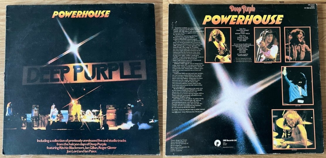 Конверт альбома Deep Purple «Powerhouse», 1977 г., передняяи задняя стороны