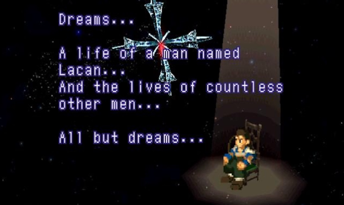 Подача сюжета на втором диске с помощью текста на фоне главных персонажей сидящих на стульях.