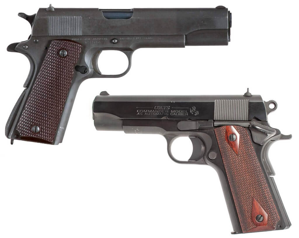 Классический Colt M1911 (верху) и компактный Commander