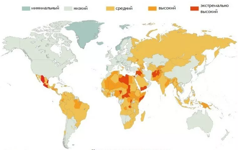 Карта самых опасных стран. Страны опасные для туризма.