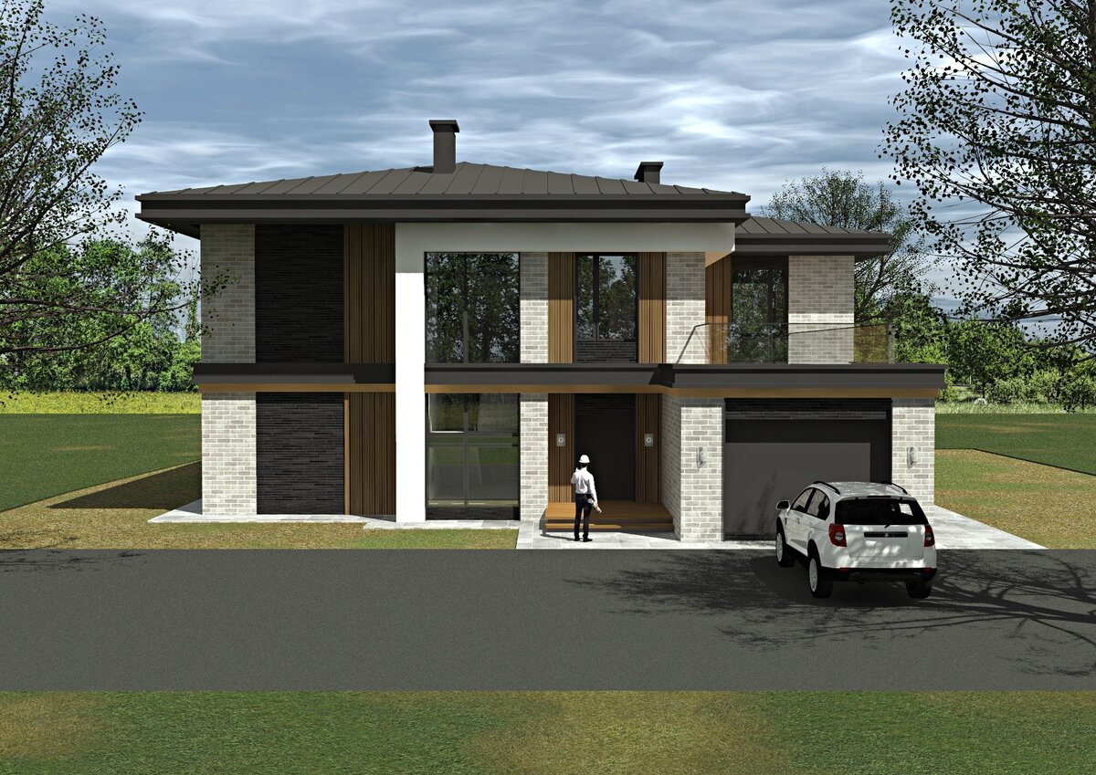 Двухэтажный кирпичный дом