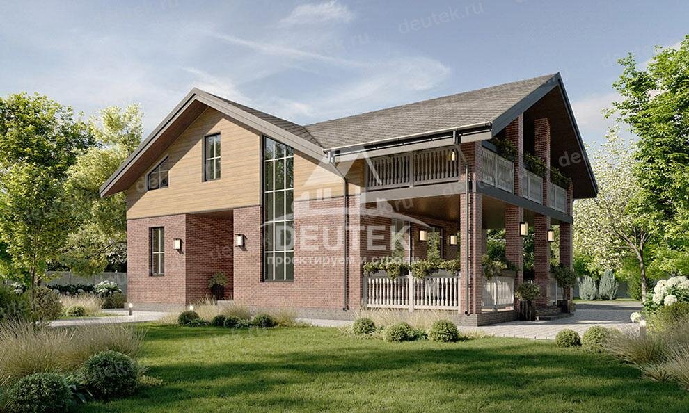 Проект дома 229 м2 из газобетона с мансардой, балконом и террасой - SRK-23