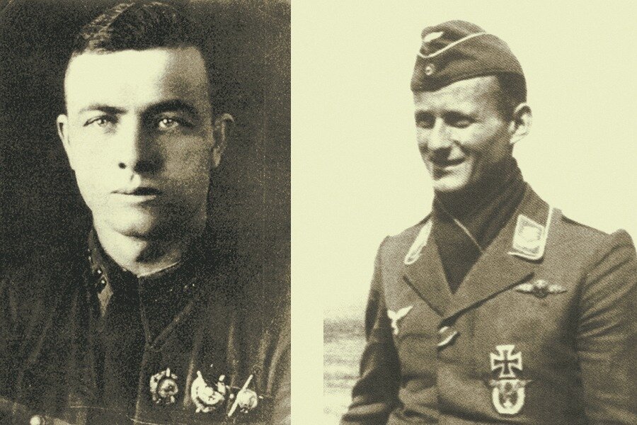 Участники противостояния: командир 2-й эскадрильи капитан Александр Петрович Зайцев (фото октября 1941 года) и адъютант командира ZG76 14 JG77 гауптман Герхард Шашке