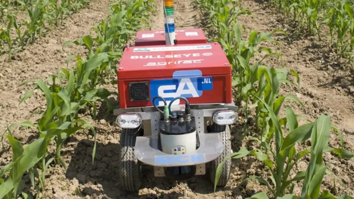 Фото: futurefarming.com Нидерландский компактный легкий полуавтономный полевой робот Bullseye для борьбы с сорняками без обработки почвы