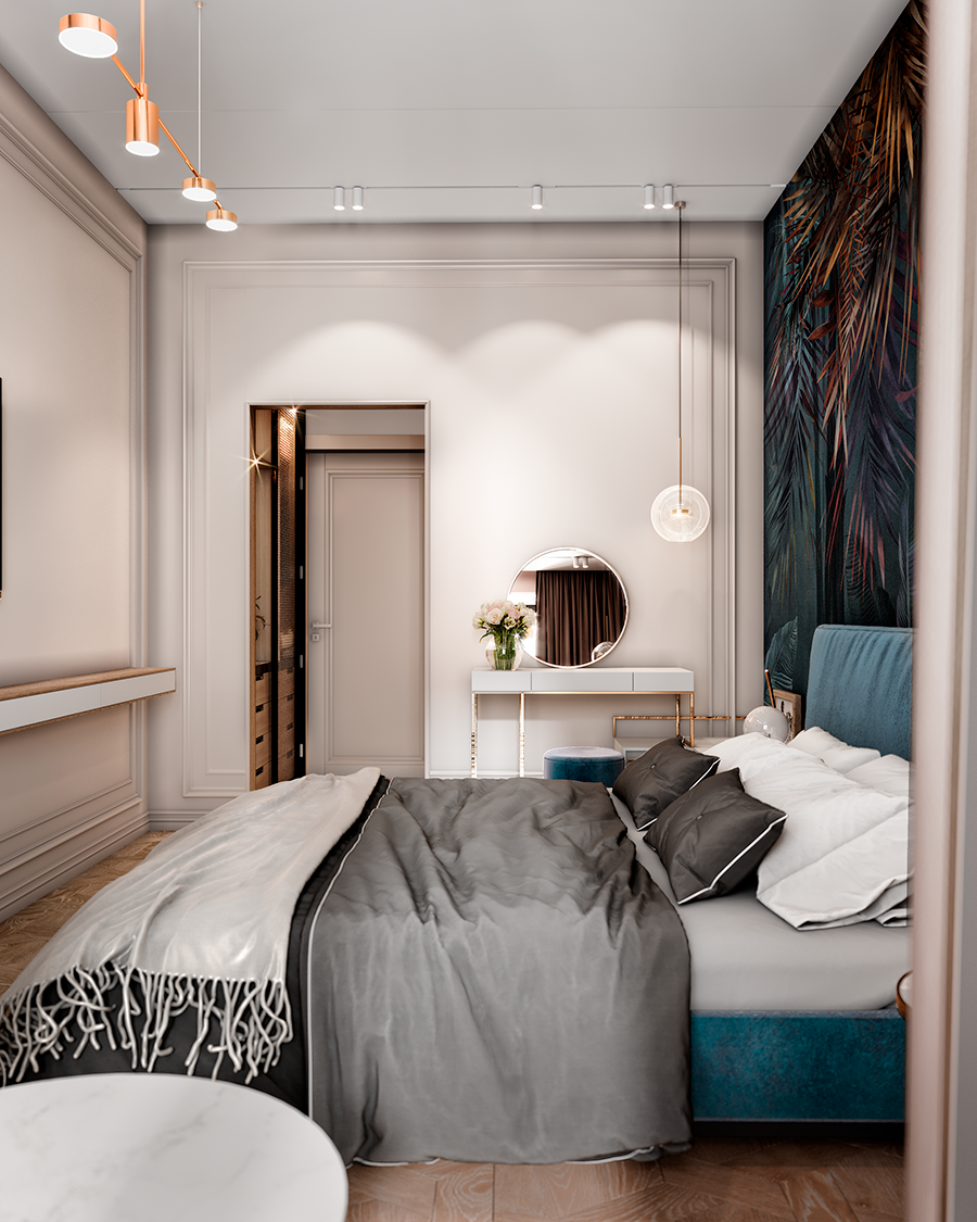 Стильный интерьер квартиры 70 кв.м. в теплых природных оттенках с этническими мотивами