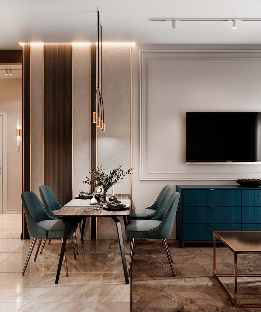 Стильный интерьер квартиры 70 кв.м. в теплых природных оттенках с этническими мотивами