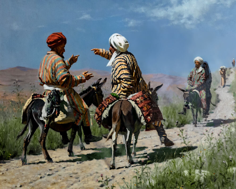 Мулла Керим и мулла Рахим по дороге на базар ссорятся