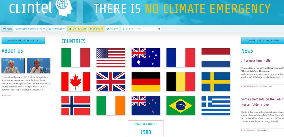 Профессор Ивар Гиавер (Нобелевский лауреат по физике) 18 августа 2022 года опубликовал Всемирную Климатическую Декларацию о том, что никакой катастрофической ситуации на Земле с изменением климата не происходит – все процессы идут так, как им положено, а влияние антропогенного фактора на глобальное потепление преувеличено. На сегодняшний день свою подпись под ней поставили уже 1500 учёных и экспертов в области климатологии, в том числе более 300 профессоров.