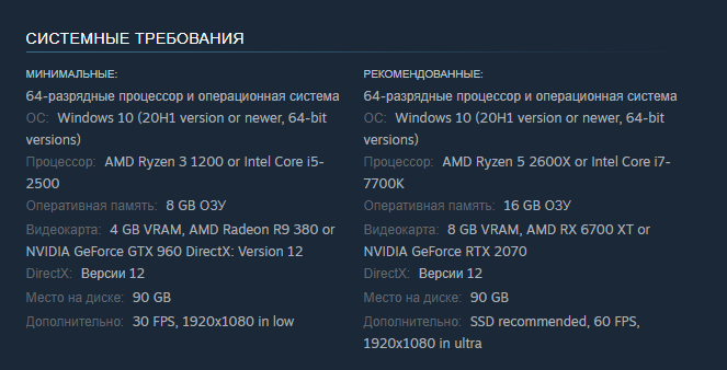 Информация из Steam