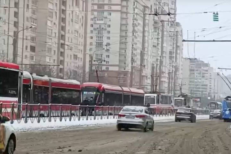     Движение трамваев встало на проспекте Просвещения в Петербурге  СОЦСЕТИ