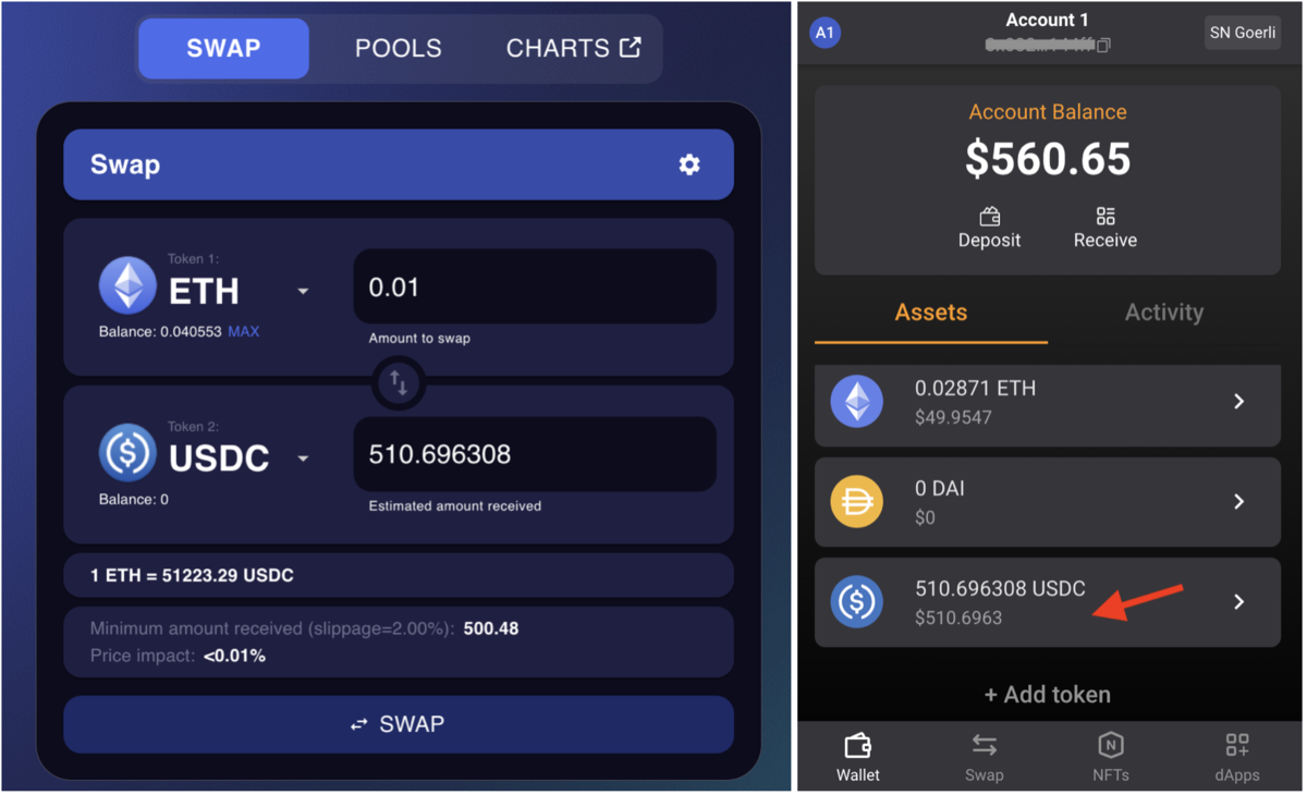 Рис 2. Обмен на mySwap