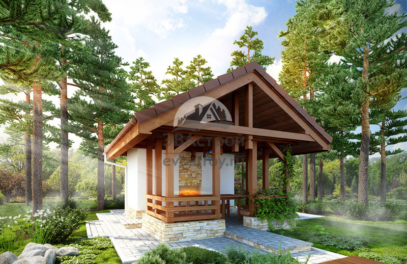 Проект беседки с камином - VR-55