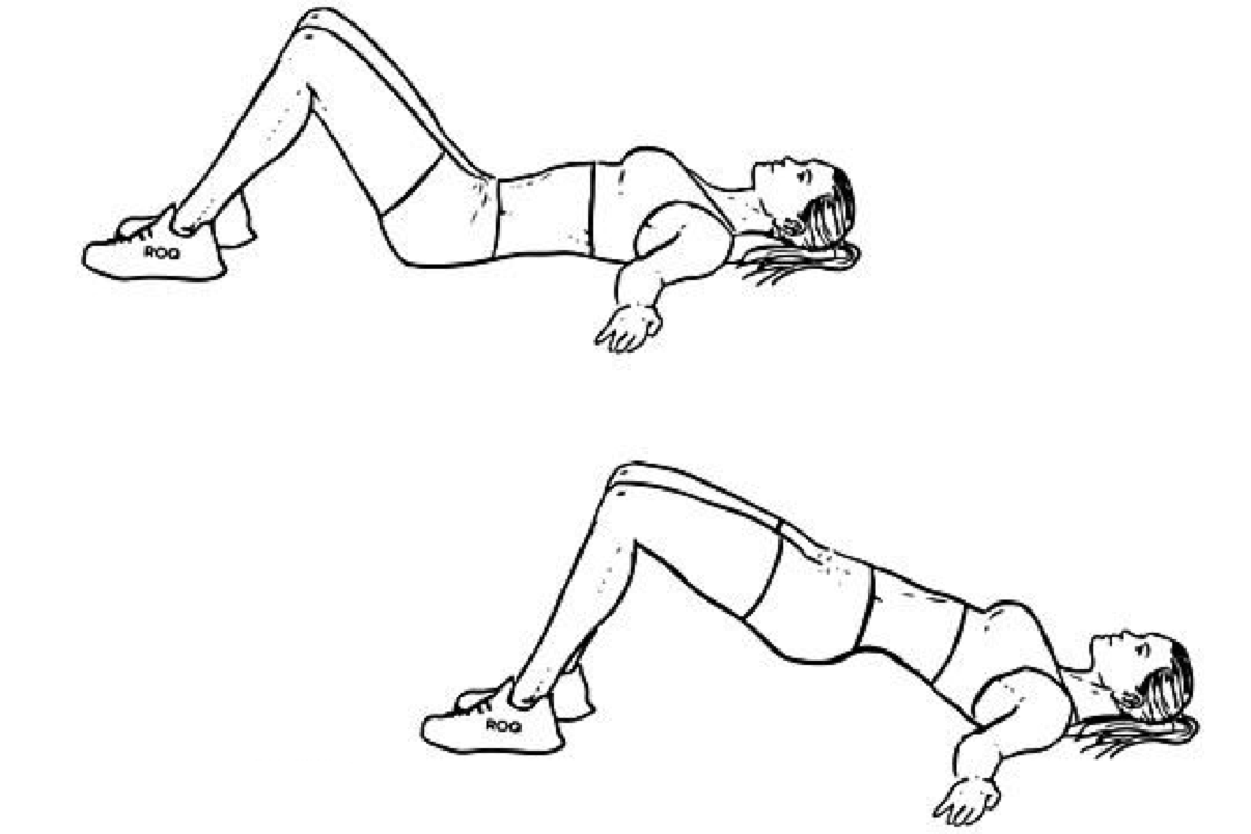 6 упражнений лежа. Ягодичный мостик схема. Упражнение ягодичный мостик. Упражнение мостик лежа на спине. Мостик упражнение для спины.