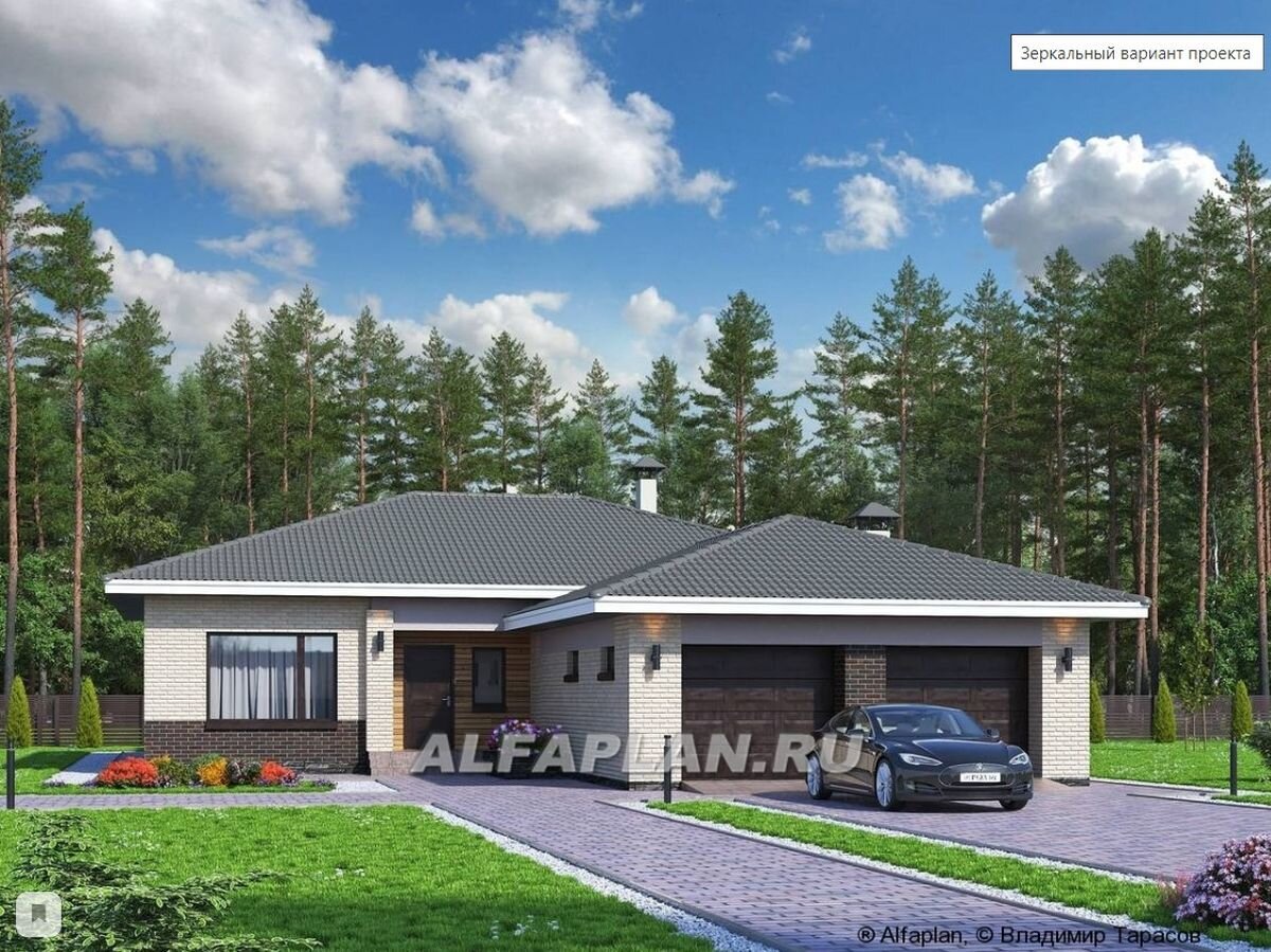 Проект одноэтажного дома "Зодиак" 728В, зеркальный вариант планировки дома