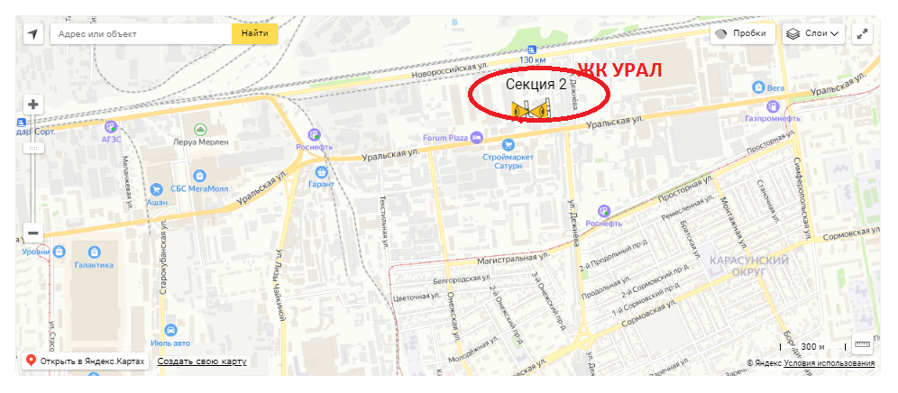 ЖК Урал на карте города.