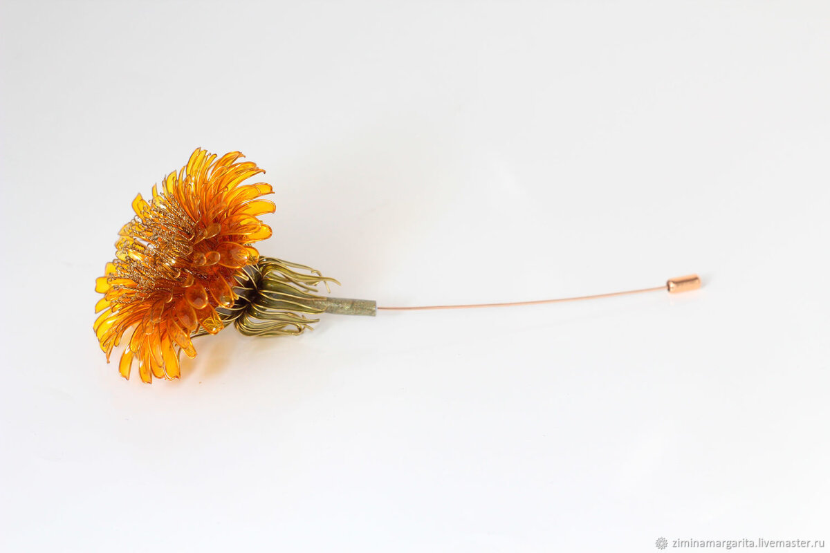 Брошь-булавка Одуванчик золото, латунь, синтез смол  