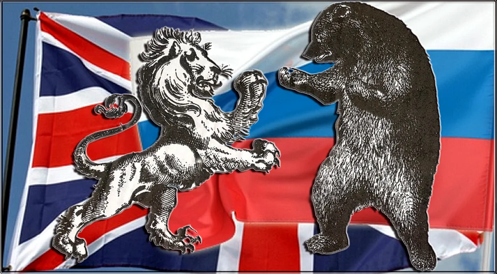Игра между россией и. Большая игра Британия Россия. Англия против России. Россия против Великобритании. Британский Лев и русский медведь.