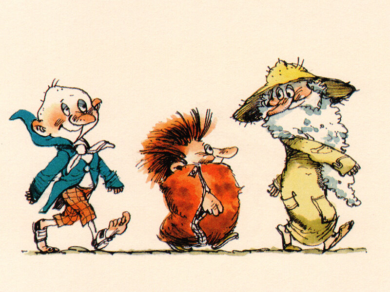 Муфта, Полботинка и Моховая Борода. Иллюстрация Эдгара Вальтера. Фото взято из открытых источников в сети Интернет.