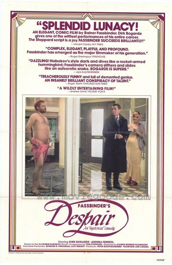 Постер к фильму Despair (или в немецком варианте - Eine Reise ins Licht), 1978. Режиссёр - Райнер Вернер Фассбиндер