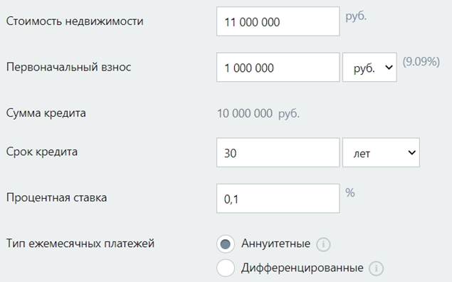 0.1 % за 30 лет = 3% переплаты.